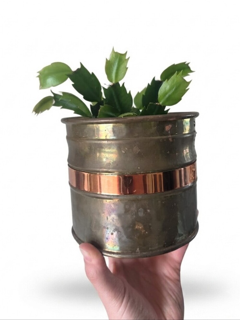 Vintage Brass & Copper Band Planter Pot Vessel Retro Decor Waccamaw